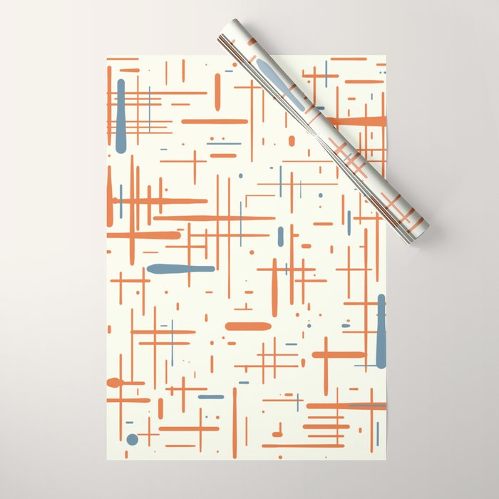 Mid-Century Modern Kinetikos Pattern Orange Teal Cream Wrapping Paper Gallery Image 1