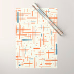 Mid-Century Modern Kinetikos Pattern Orange Teal Cream Wrapping Paper Gallery Image 1