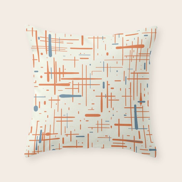 Mid-Century Modern Kinetikos Pattern Orange Teal Cream Throw Pillow Gallery Image 6