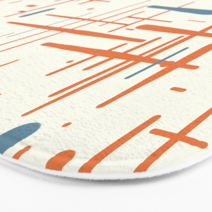 Mid-Century Modern Kinetikos Pattern Orange Teal Cream Bath Mat Gallery Image 3