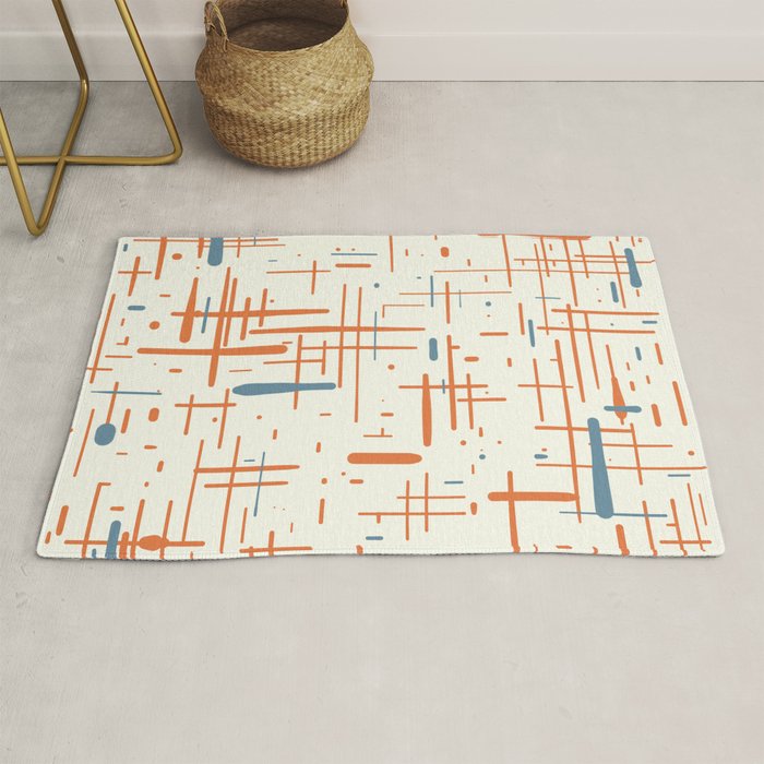 Mid-Century Modern Kinetikos Pattern Orange Teal Cream Rug Gallery Image 1