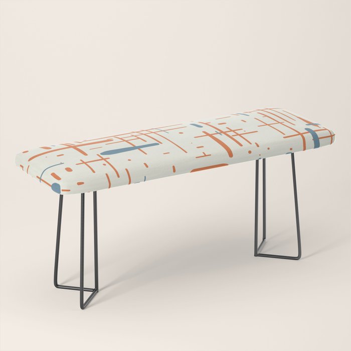 Mid-Century Modern Kinetikos Pattern Orange Teal Cream Bench Gallery Image 1
