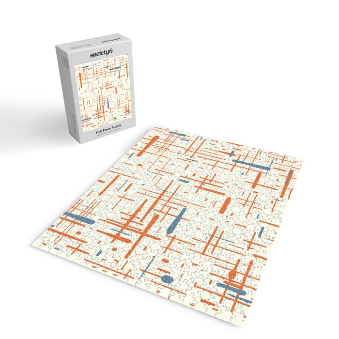 Mid-Century Modern Kinetikos Pattern Orange Teal Cream Jigsaw Puzzle Gallery Image 2