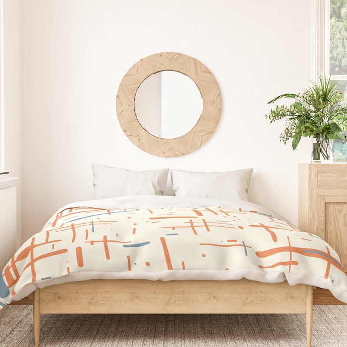 Mid-Century Modern Kinetikos Pattern Orange Teal Cream Duvet Cover Gallery Image 3
