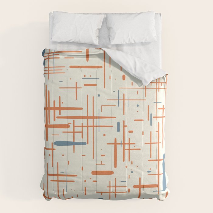 Mid-Century Modern Kinetikos Pattern Orange Teal Cream Comforter Gallery Image 6