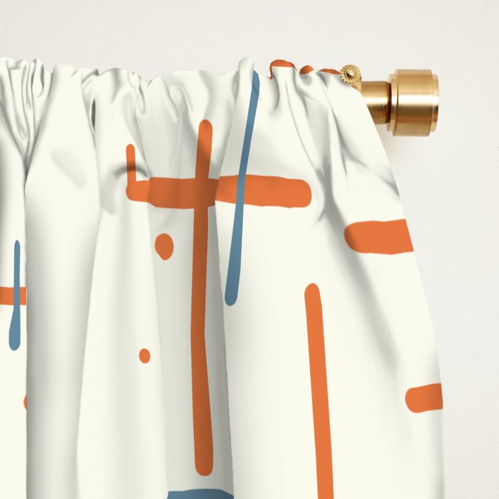 Mid-Century Modern Kinetikos Pattern Orange Teal Cream Window Curtain Gallery Image 2