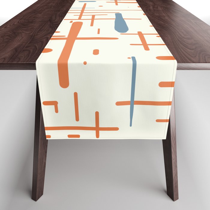 Mid-Century Modern Kinetikos Pattern Orange Teal Cream Table Runner Gallery Image 1