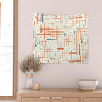 Mid-Century Modern Kinetikos Pattern Orange Teal Cream Wall Tapestry Gallery Image 2