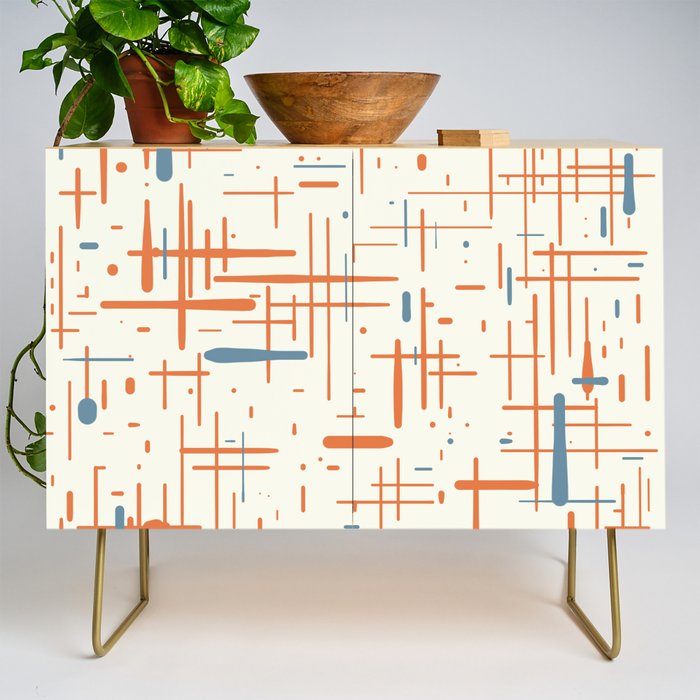 Mid-Century Modern Kinetikos Pattern Orange Teal Cream Credenza Gallery Image 1