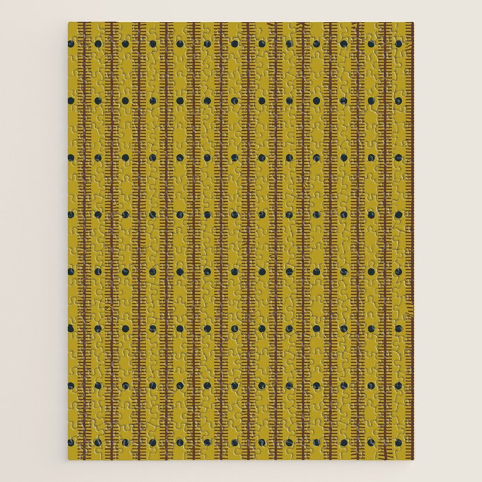 Stripes With Lines and Dots pattern olive and brown Jigsaw Puzzle Gallery Image 1