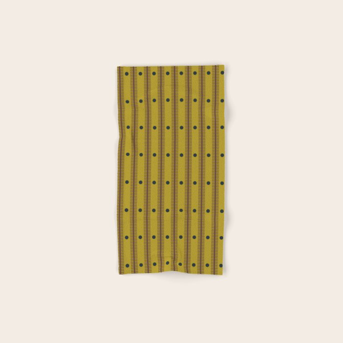 Stripes With Lines and Dots pattern olive and brown Bath Towel Gallery Image 1