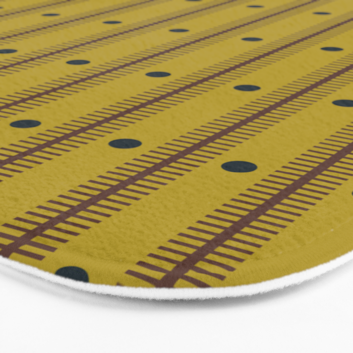 Stripes With Lines and Dots pattern olive and brown Bath Mat Gallery Image 3
