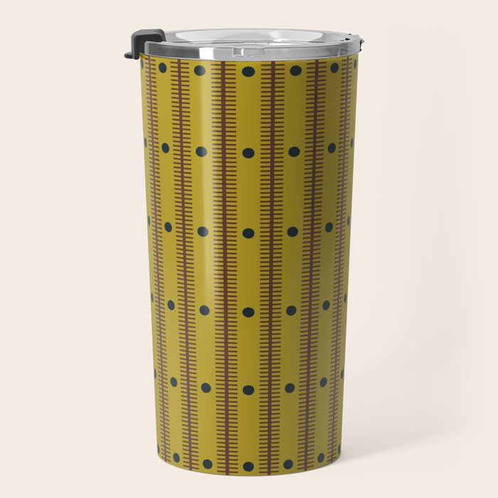 Stripes With Lines and Dots pattern olive and brown Travel Mug Gallery Image 3