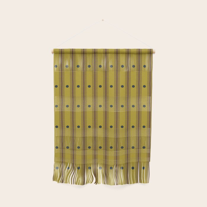 Stripes With Lines and Dots pattern olive and brown Wall Hanging Gallery Image 1