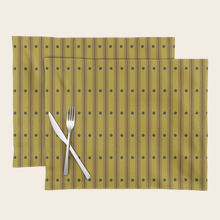 Stripes With Lines and Dots pattern olive and brown Placemat Gallery Image 1