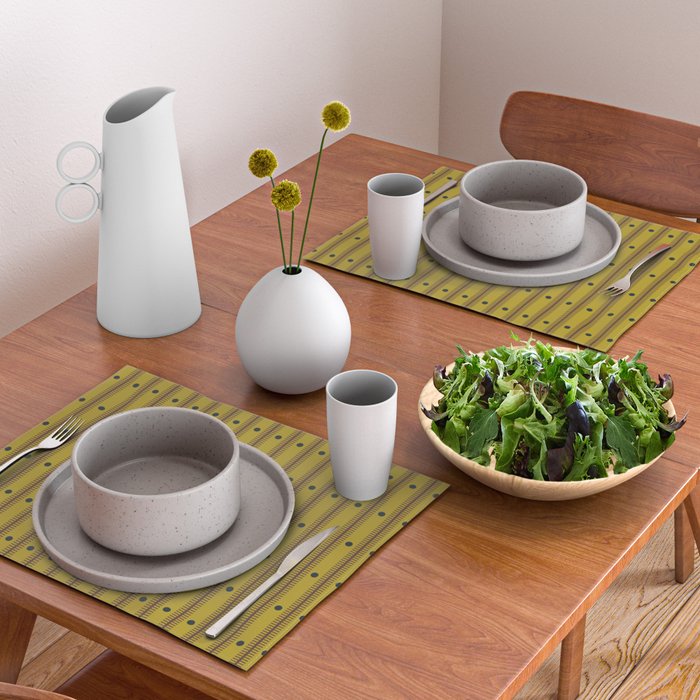 Stripes With Lines and Dots pattern olive and brown Placemat Gallery Image 2