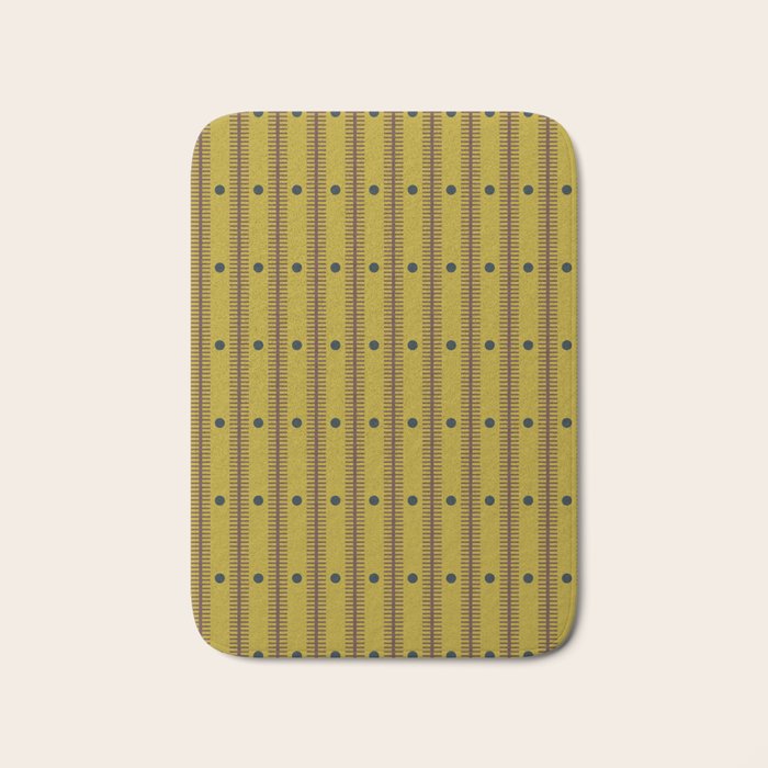 Stripes With Lines and Dots pattern olive and brown Bath Mat Gallery Image 1