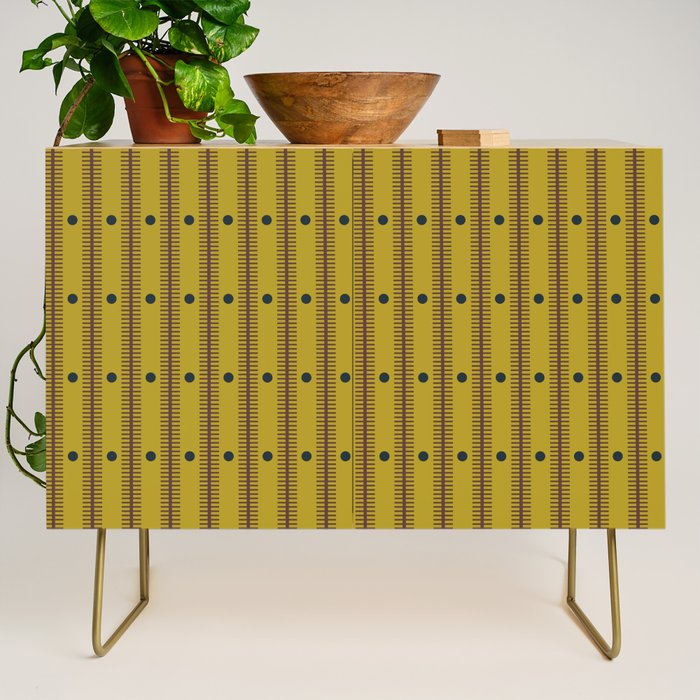 Stripes With Lines and Dots pattern olive and brown Credenza Gallery Image 1