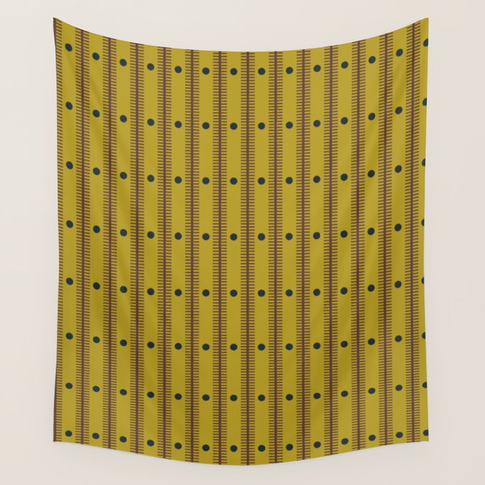Stripes With Lines and Dots pattern olive and brown Wall Tapestry Gallery Image 4