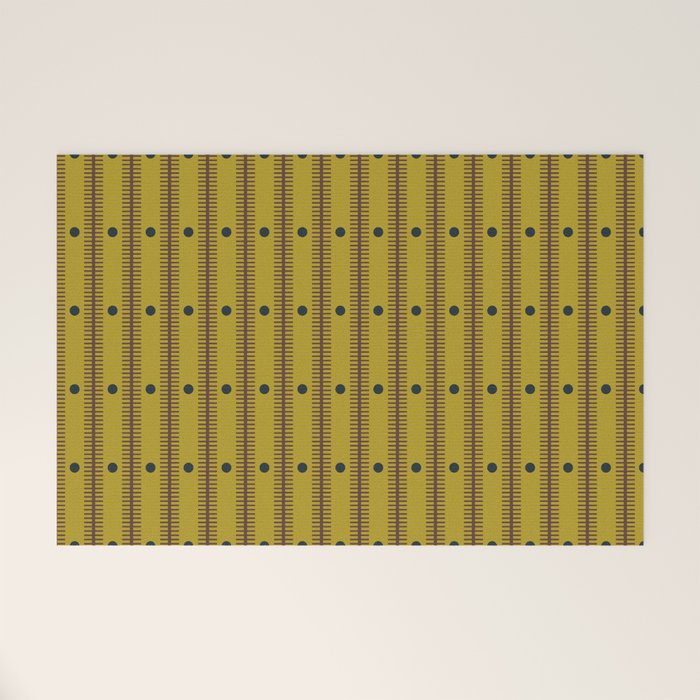 Stripes With Lines and Dots pattern olive and brown Welcome Mat Gallery Image 1