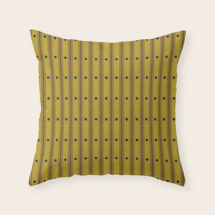 Stripes With Lines and Dots pattern olive and brown Throw Pillow Gallery Image 6