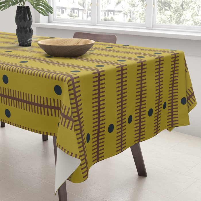 Stripes With Lines and Dots pattern olive and brown Tablecloth Gallery Image 3