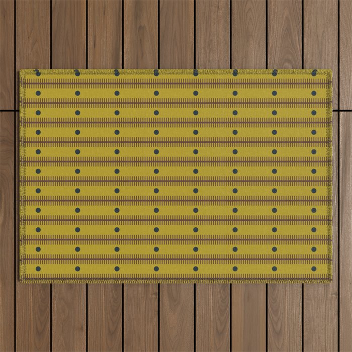 Stripes With Lines and Dots pattern olive and brown Outdoor Rug Gallery Image 1