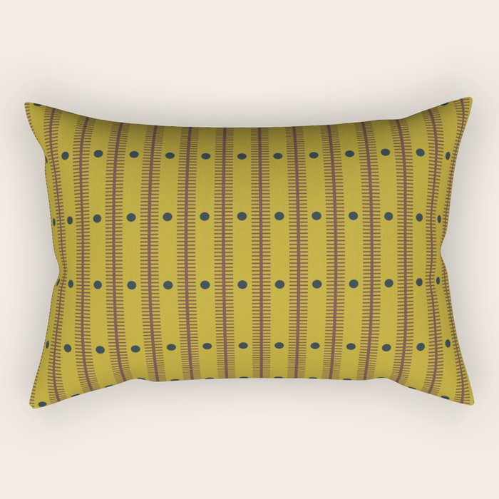Stripes With Lines and Dots pattern olive and brown Rectangular Pillow Gallery Image 2