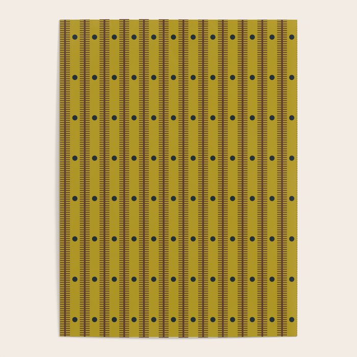 Stripes With Lines and Dots pattern olive and brown Poster Gallery Image 1