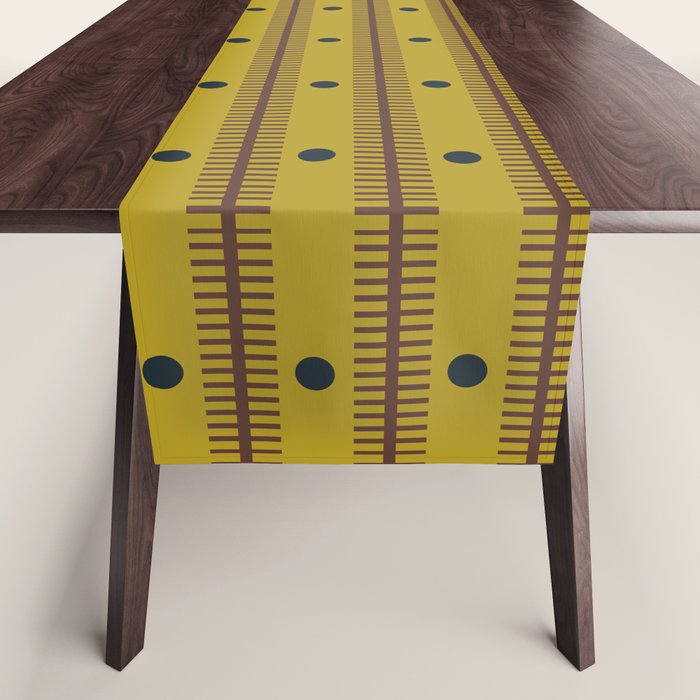 Stripes With Lines and Dots pattern olive and brown Table Runner Gallery Image 1