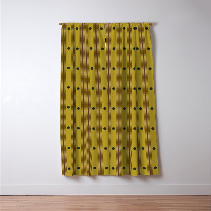 Stripes With Lines and Dots pattern olive and brown Window Curtain Gallery Image 3