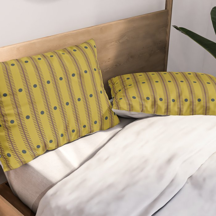 Stripes With Lines and Dots pattern olive and brown Pillow Sham Gallery Image 2