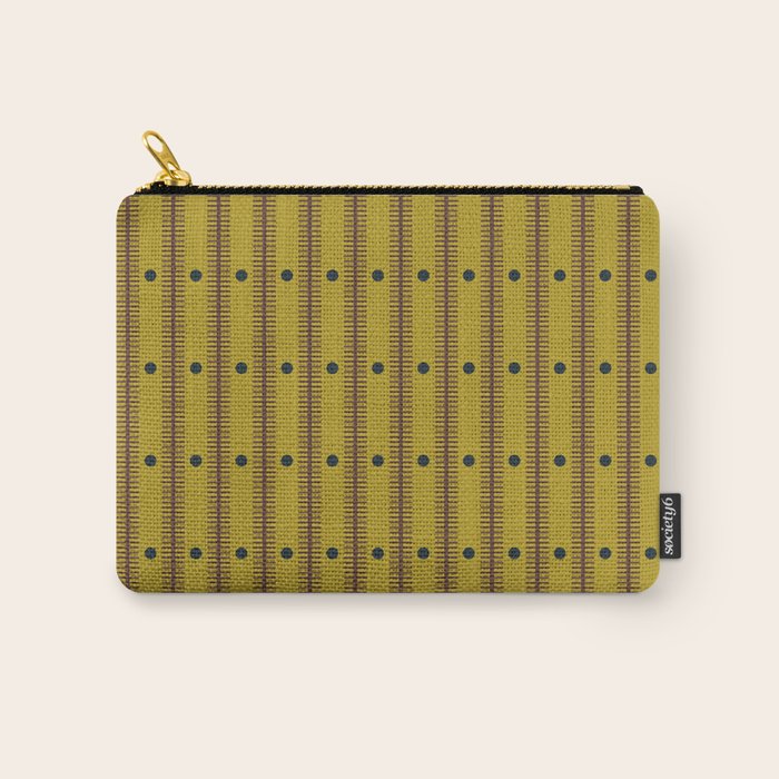 Stripes With Lines and Dots pattern olive and brown Carry All Pouch Gallery Image 1