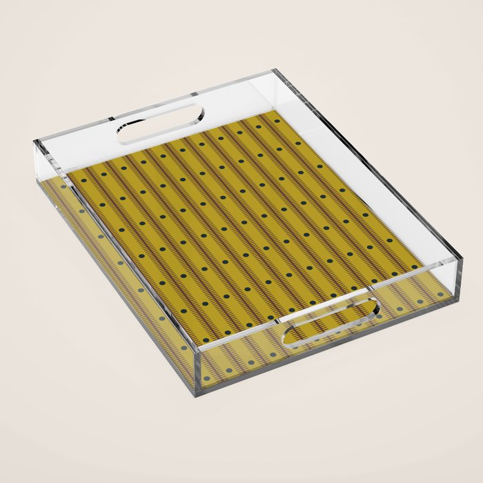 Stripes With Lines and Dots pattern olive and brown Acrylic Tray Gallery Image 1