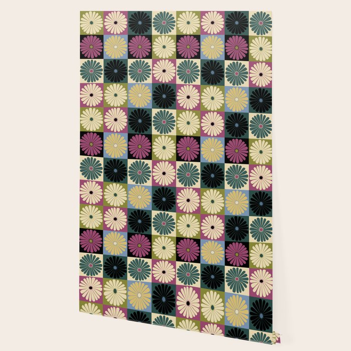 Retro Flowers Check Pattern I Wallpaper Gallery Image 2
