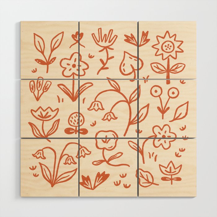 Playful Flower Doodles Wood Wall Art Gallery Image 1