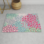 Festive, Floral Prints, Bright Pink, Teal and Green Rug Gallery Image 1