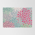 Festive, Floral Prints, Bright Pink, Teal and Green Rug Gallery Image 2