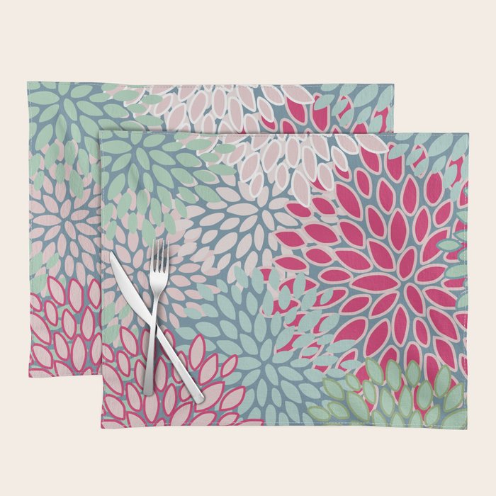 Festive, Floral Prints, Bright Pink, Teal and Green Placemat Gallery Image 1