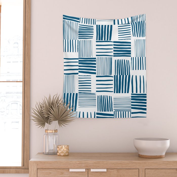 Torn Lines Abstract 03 White Blue Wall Tapestry Gallery Image 2