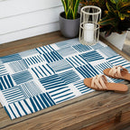Torn Lines Abstract 03 White Blue Outdoor Rug Gallery Image 2
