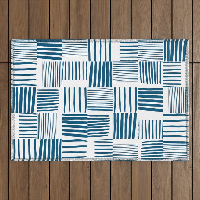 Torn Lines Abstract 03 White Blue Outdoor Rug Gallery Image 1