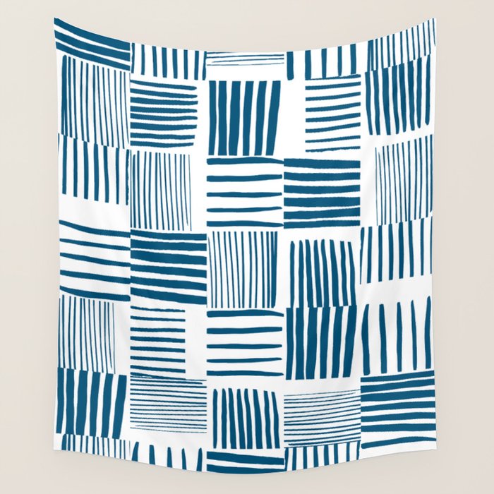 Torn Lines Abstract 03 White Blue Wall Tapestry Gallery Image 4