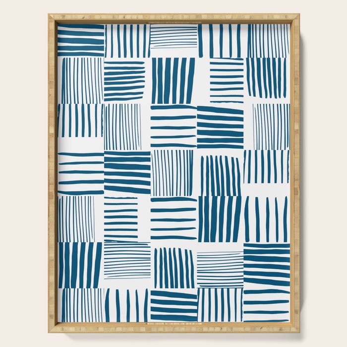 Torn Lines Abstract 03 White Blue Serving Tray Gallery Image 1
