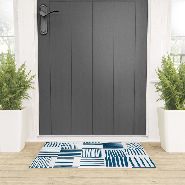 Torn Lines Abstract 03 White Blue Welcome Mat Gallery Image 3