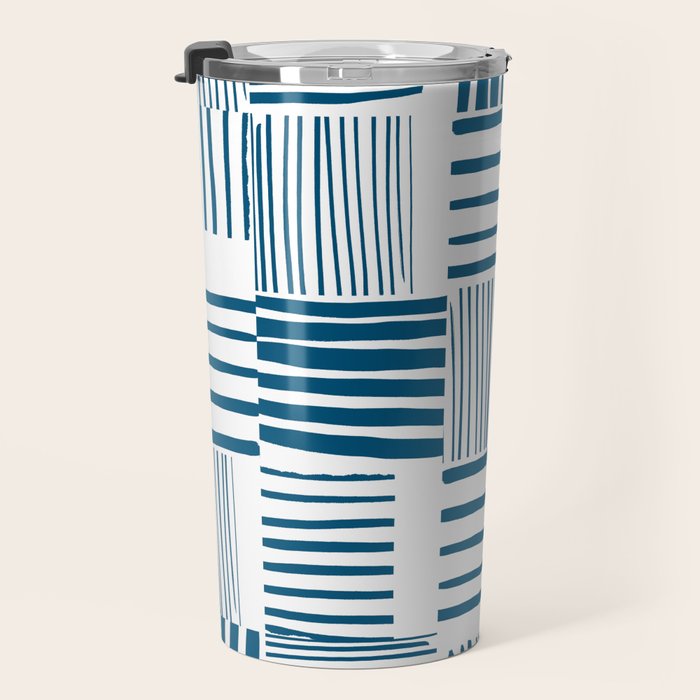 Torn Lines Abstract 03 White Blue Travel Mug Gallery Image 3