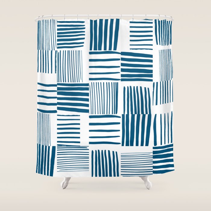Torn Lines Abstract 03 White Blue Shower Curtain Gallery Image 1