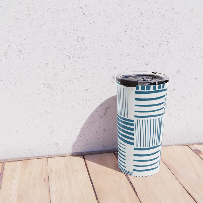 Torn Lines Abstract 03 White Blue Travel Mug Gallery Image 4