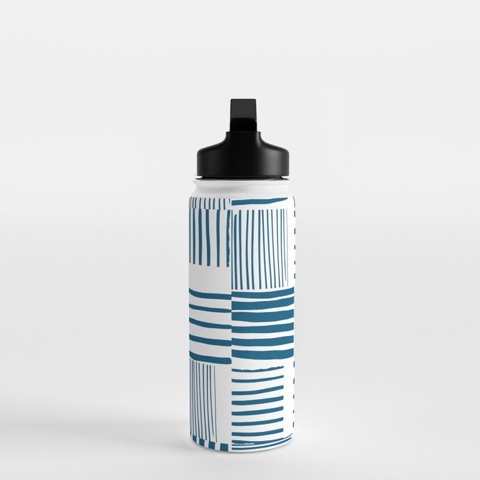 Torn Lines Abstract 03 White Blue Water Bottle Gallery Image 3
