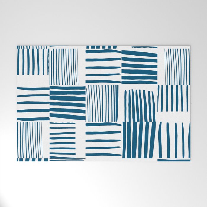 Torn Lines Abstract 03 White Blue Welcome Mat Gallery Image 1